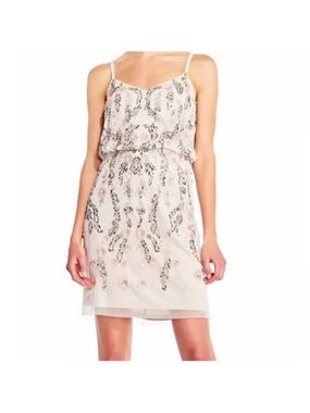 Adrianna Papell Blush Sequin Floral Appliqué Gown
